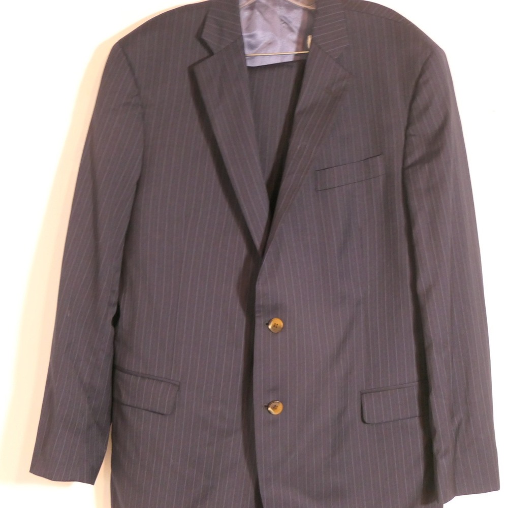 Brooks Brothers 1818 Men Suit 44R 36x32 Navy Fitzgerald Pinstripe Italian Wool